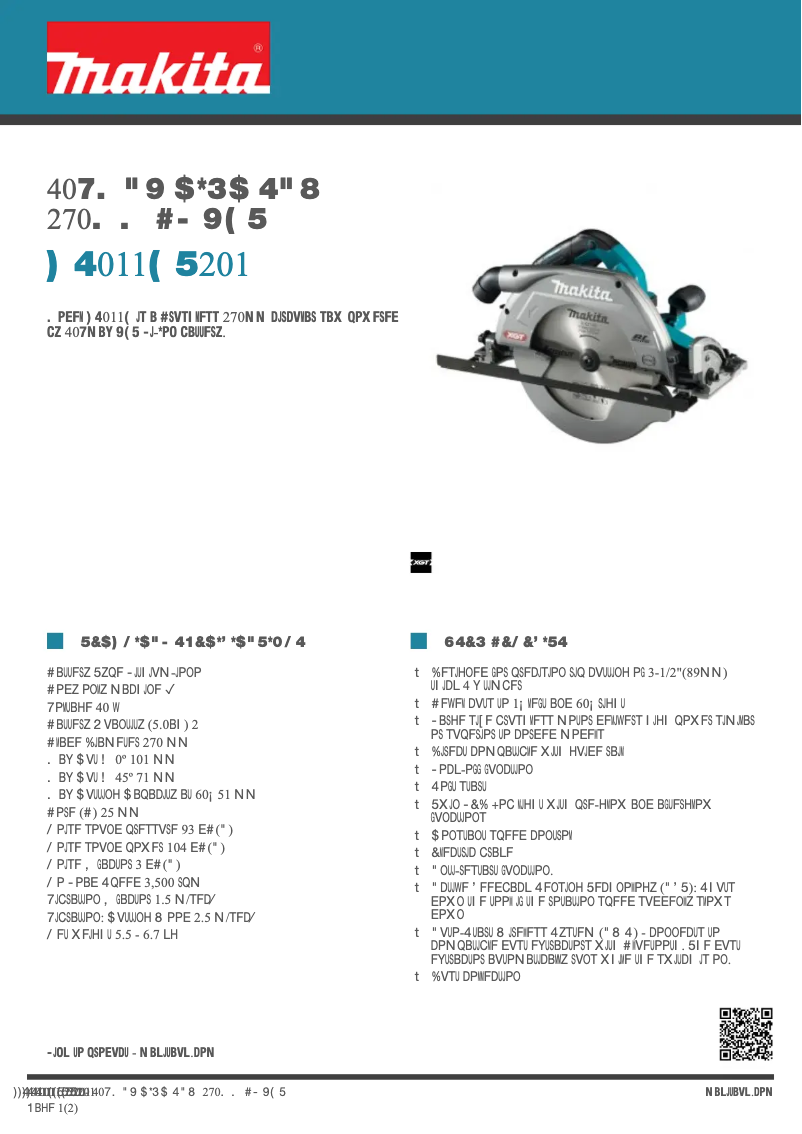 Página 1 del manual Ficha técnica Makita HS011G