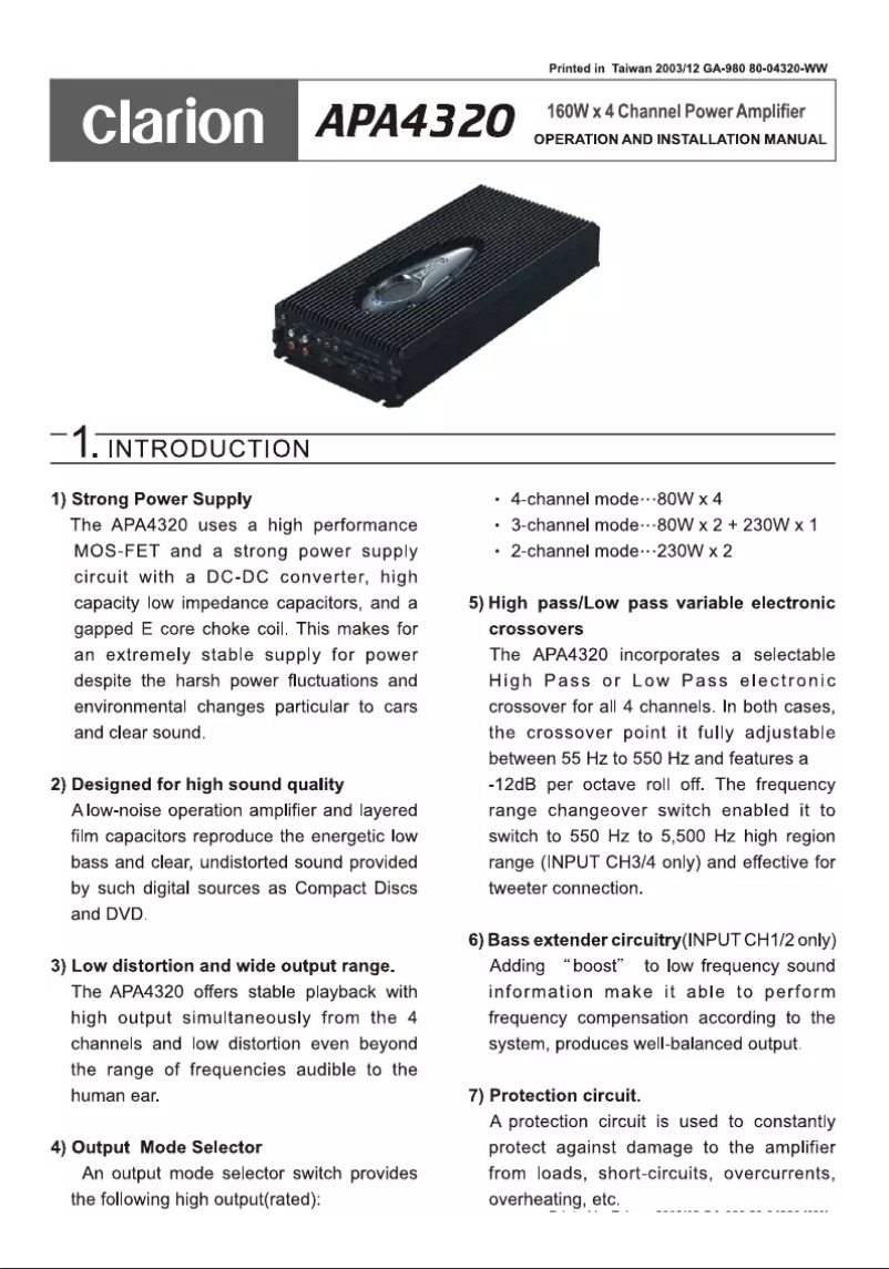 Página 1 del manual Manual de usuario Clarion APA4320