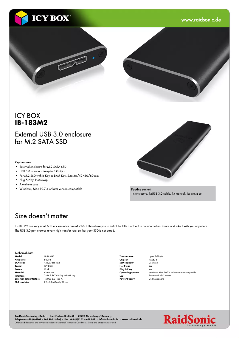 Página 1 del manual Ficha técnica Icy Box IB-183M2