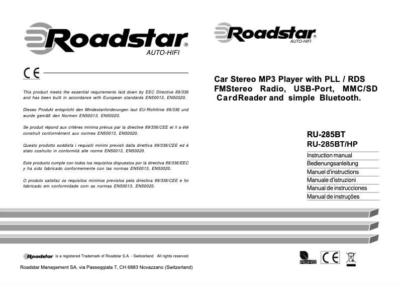 Página 1 del manual Manual de usuario Roadstar RU-285BT