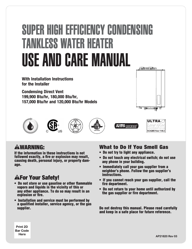Página 1 del manual Manual de usuario Rheem RTGH-90DVLP-3