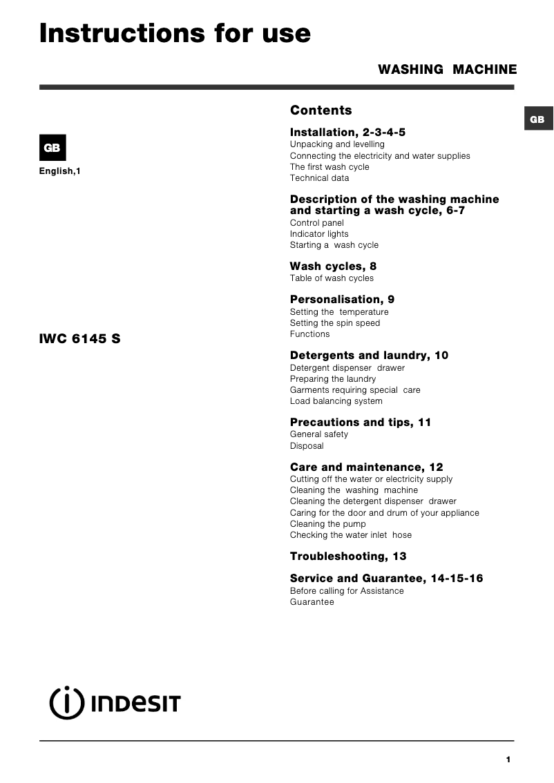 Página 1 del manual Manual de usuario Indesit IWC 6145
