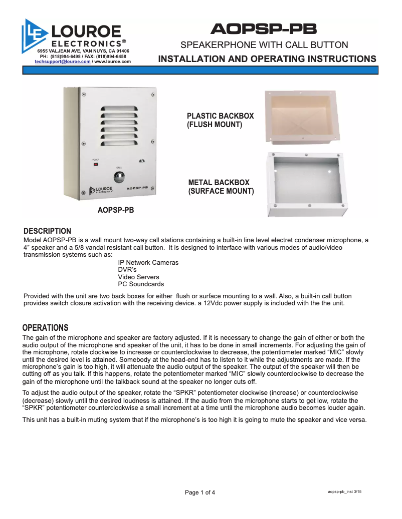 Imagen de la primera página del manual del dispositivo AOP-SP-PB
