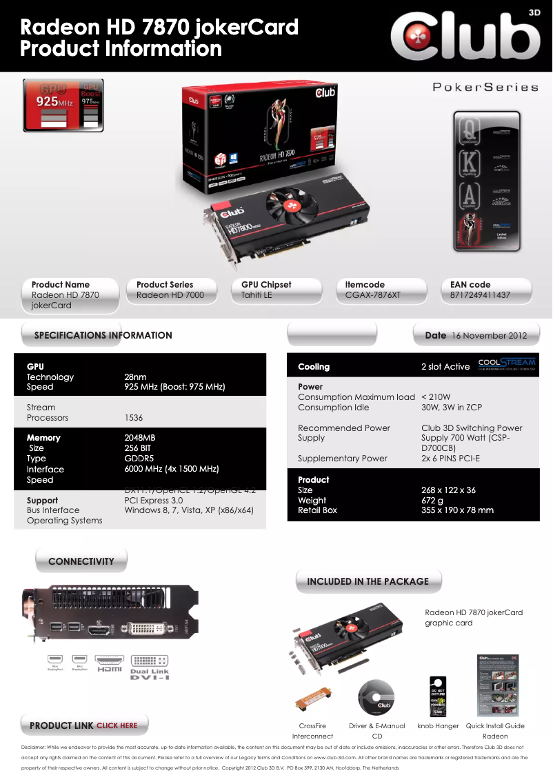Imagen de la primera página del manual del dispositivo Radeon HD 7870XT jokerCard