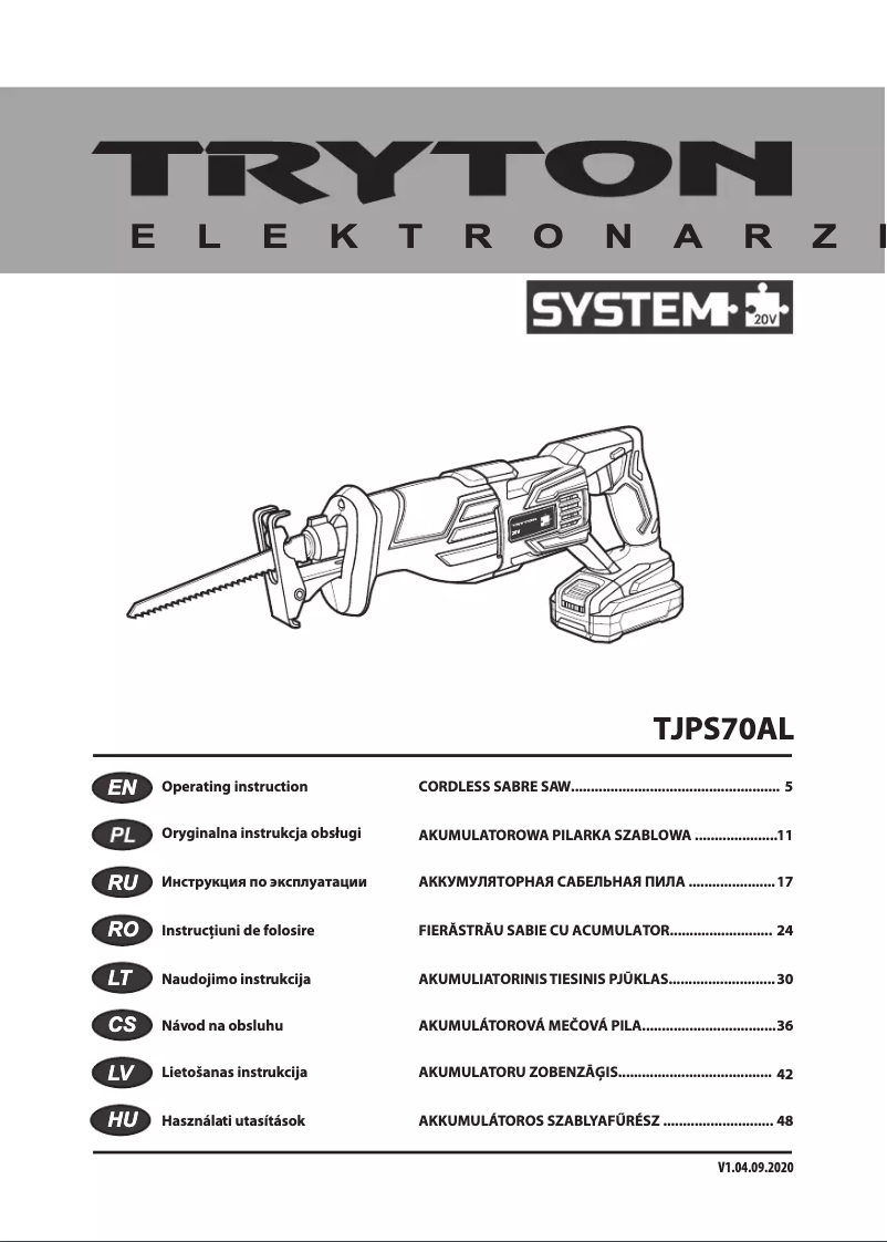 Imagen de la primera página del manual del dispositivo TJPS70AL