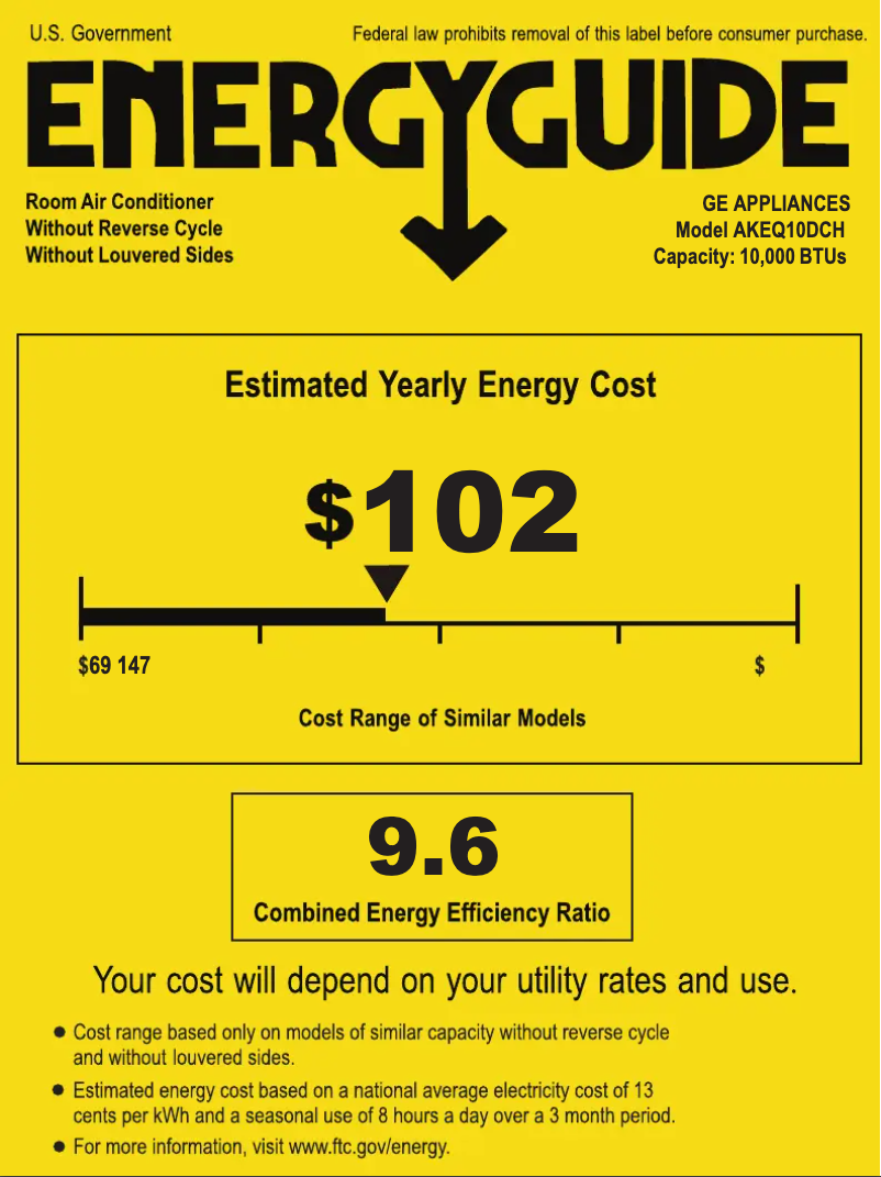 Página 1 del manual Etiqueta energética GE AKEQ10DCH