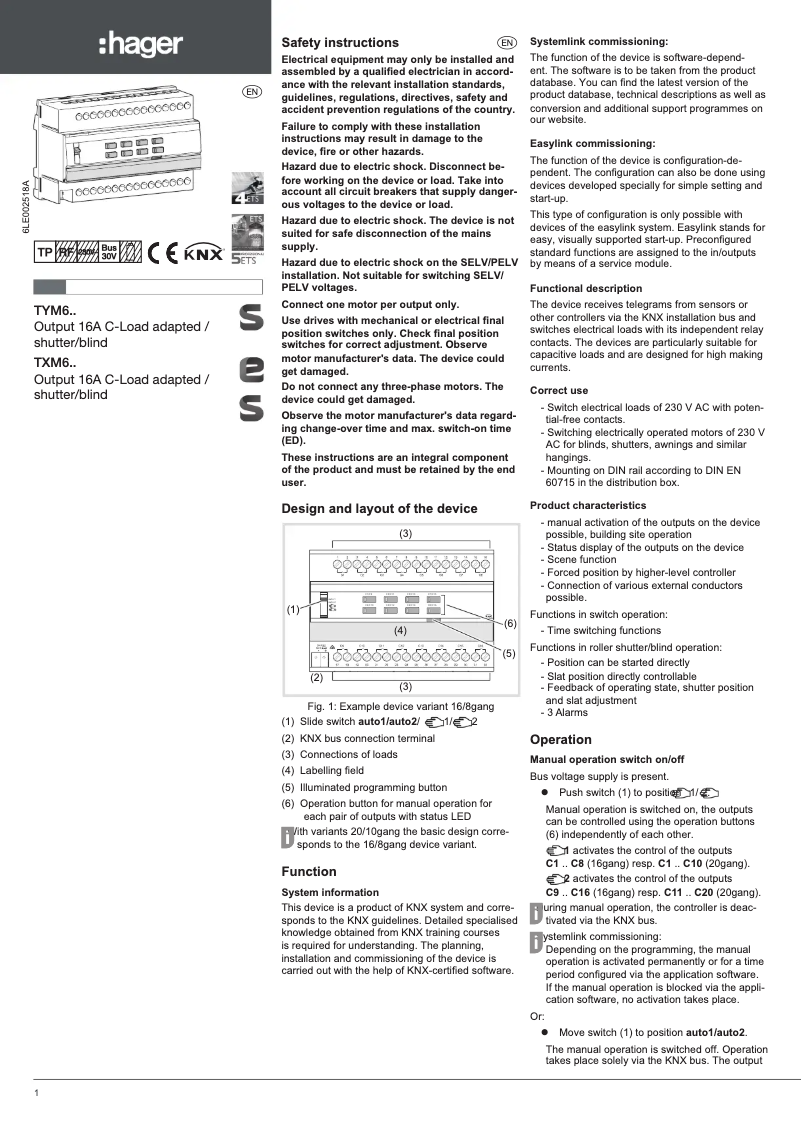 Imagen de la primera página del manual del dispositivo TYM616D