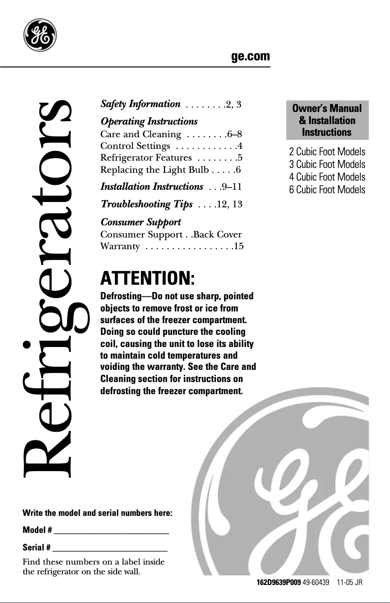 Página nº 1 - Manual de uso y mantenimiento GE SMR04CASCS