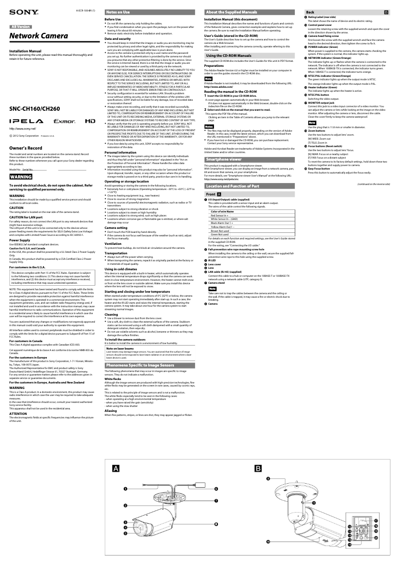Imagen de la primera página del manual del dispositivo SNC-CH160
