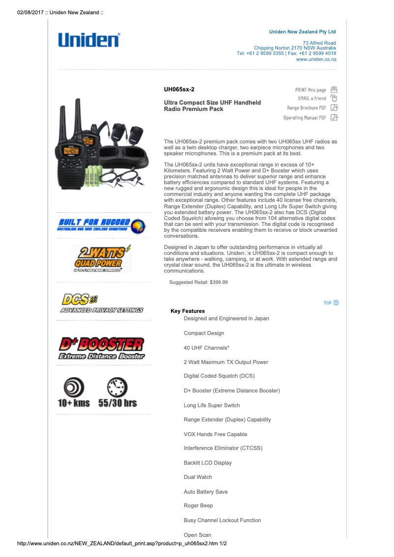 Página 1 del manual Manual de usuario Uniden UH065SX