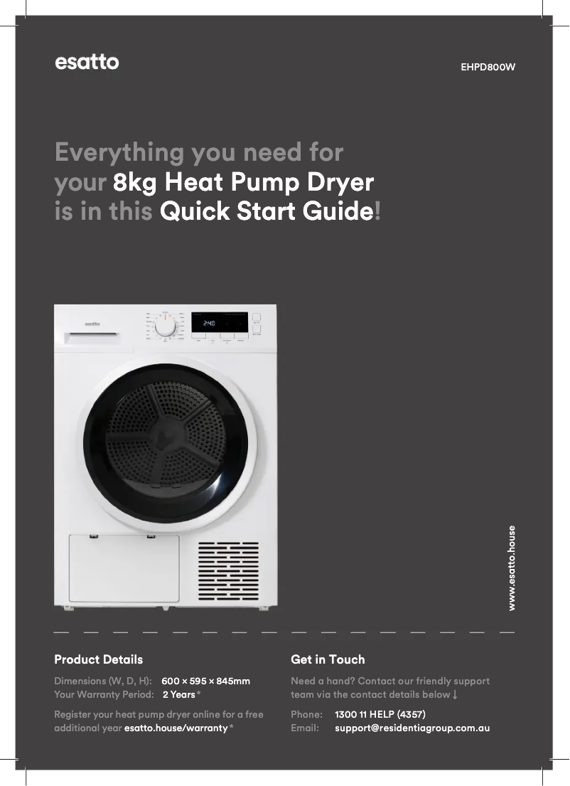 Página 1 del manual Guía de inicio rápido Esatto EHPD800W