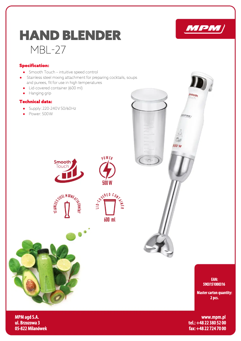 Página 1 del manual Ficha técnica MPM MBL-27