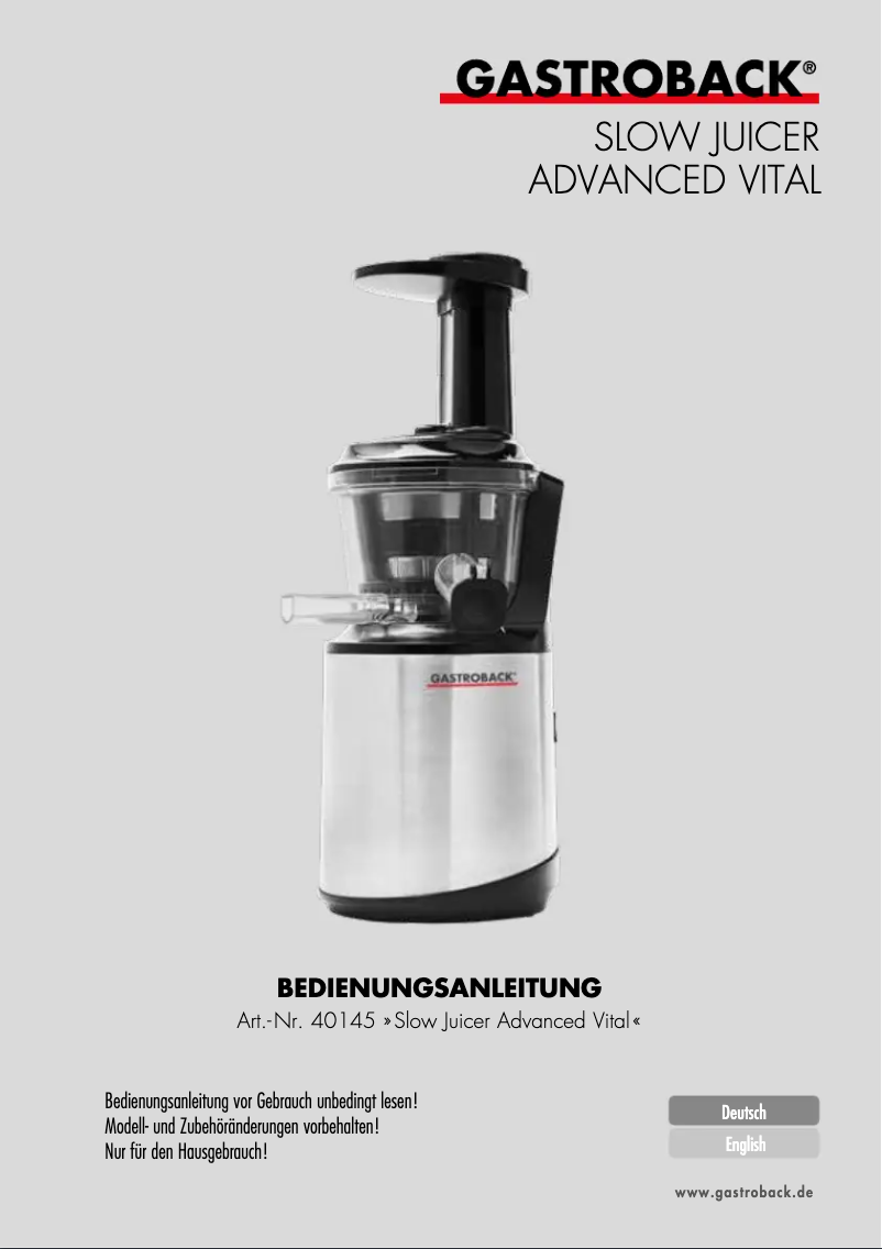 Imagen de la primera página del manual del dispositivo Advanced Vital 40145