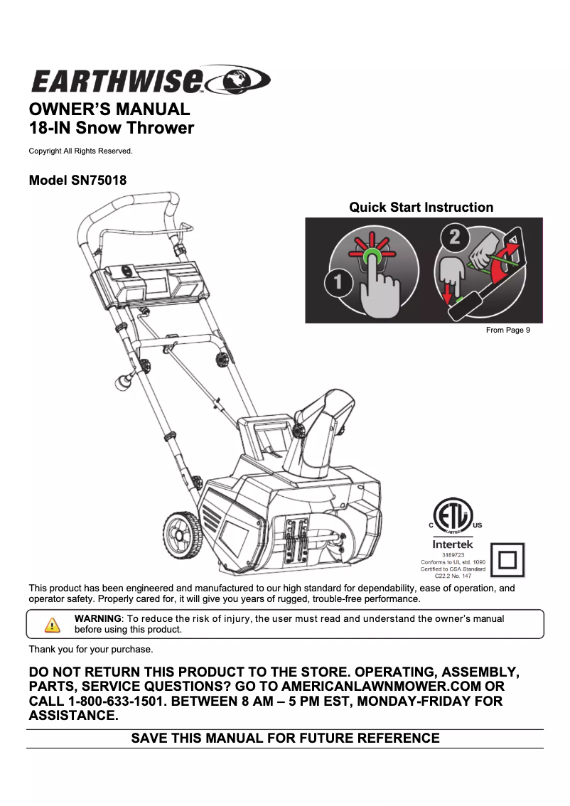 Página 1 del manual Manual de usuario Earthwise SN75018