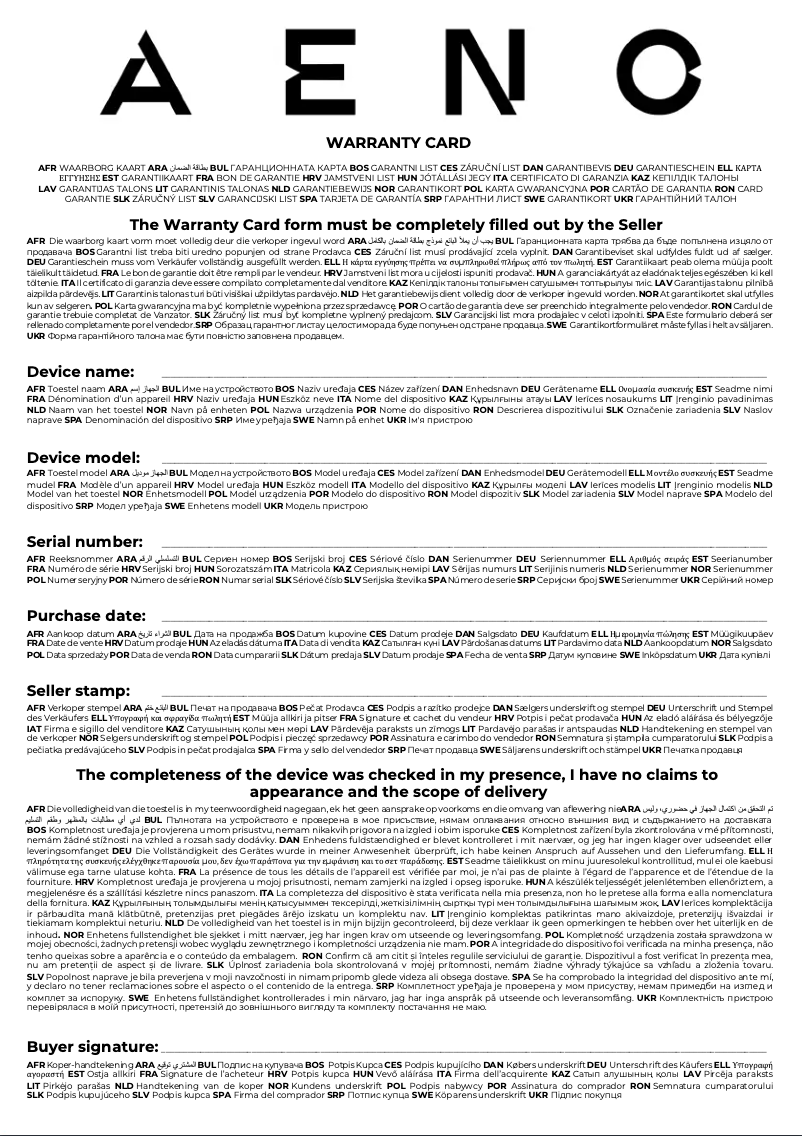 Página 1 del manual Información de garantía AENO AGH0001S