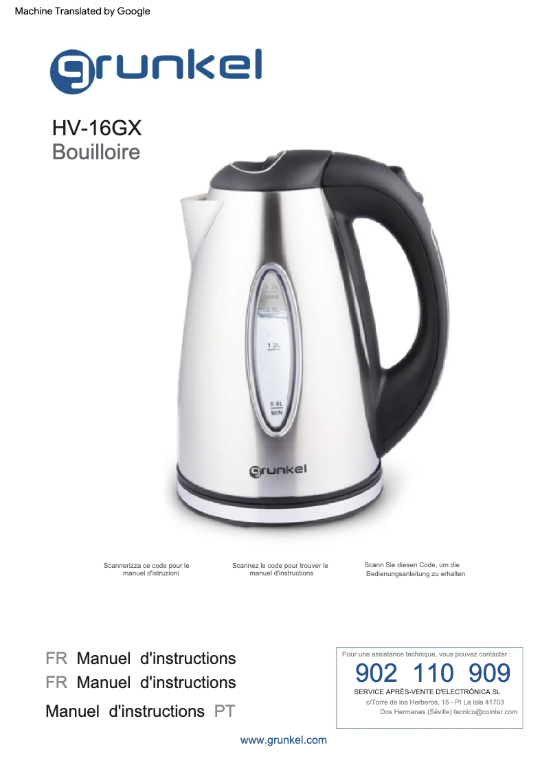 Página 1 del manual Manual de usuario Grunkel HV-16GX