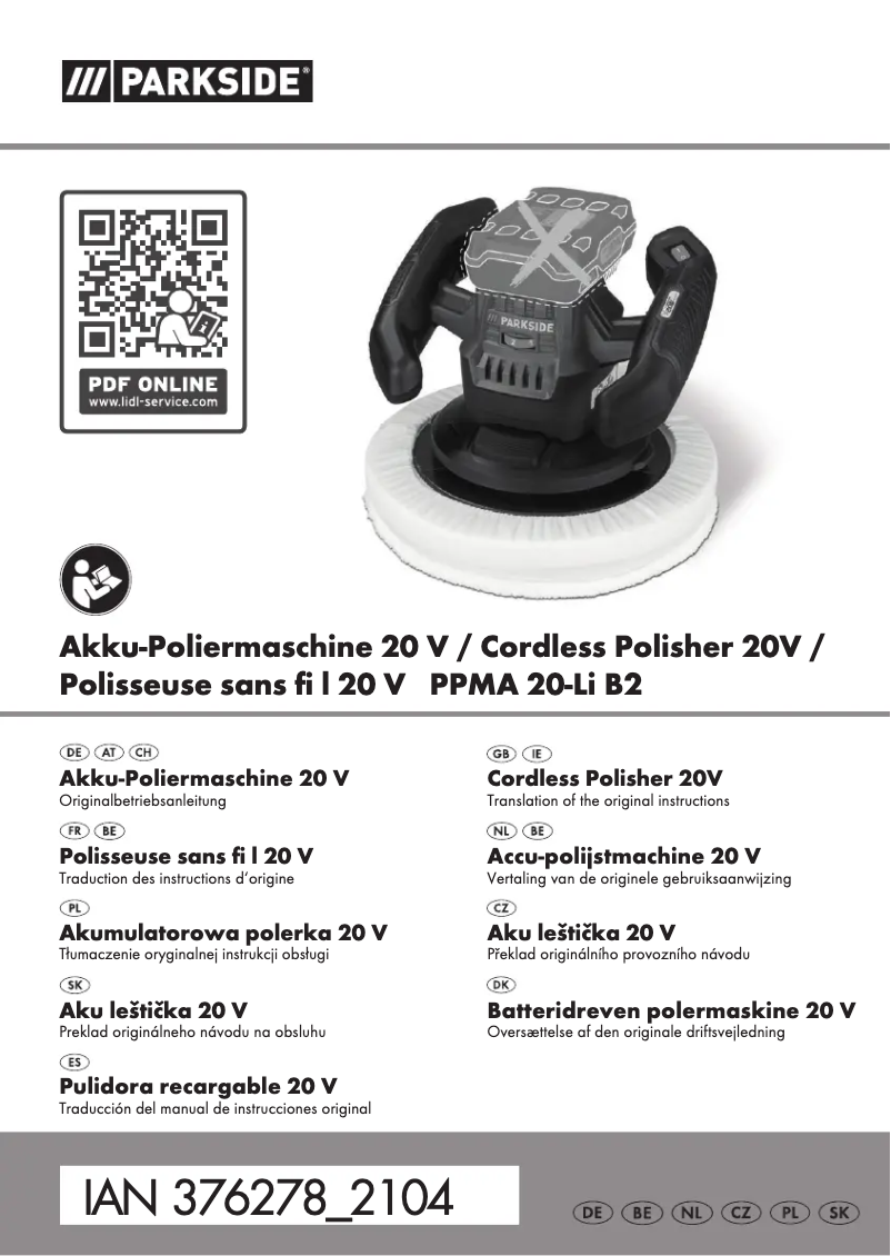 Página 1 del manual Manual de usuario Parkside PPMA 20-Li B2