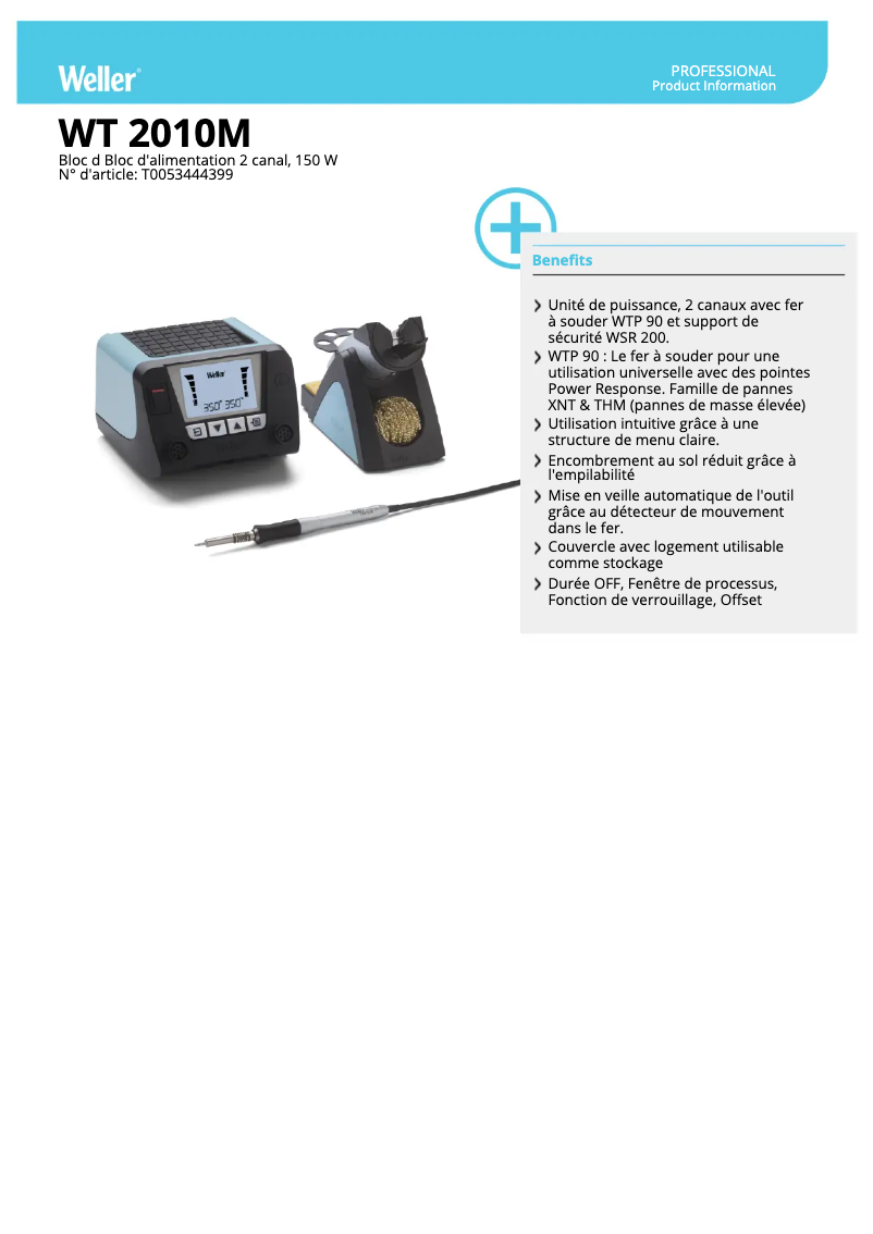 Página 1 del manual Ficha técnica Weller WT2010M