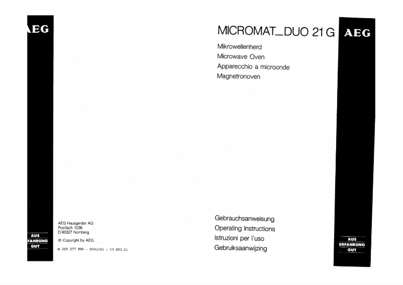 Página 1 del manual Manual de usuario AEG Micromat Duo 21G