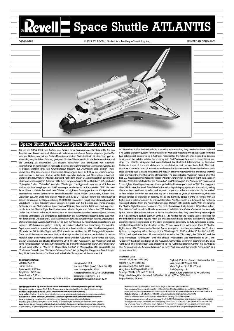 Imagen de la primera página del manual del dispositivo Space Shuttle Atlantis