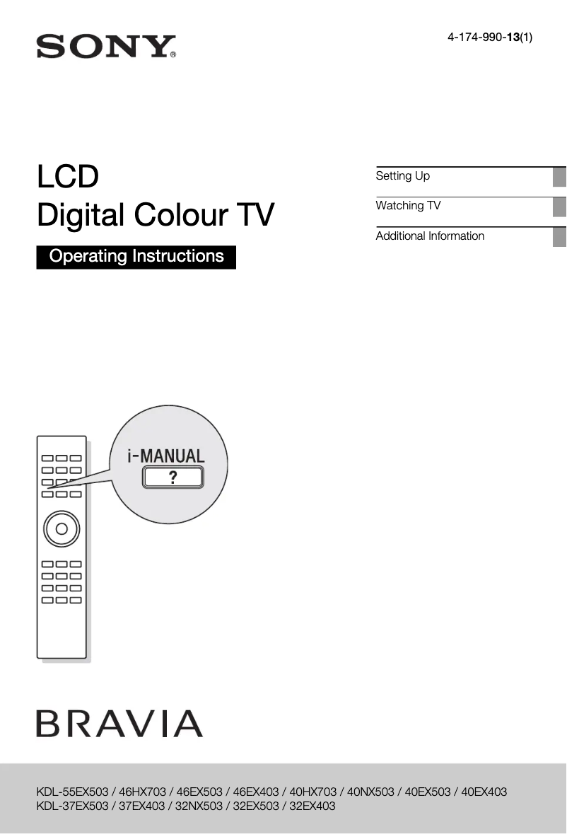 Imagen de la primera página del manual del dispositivo Bravia KDL-37EX503