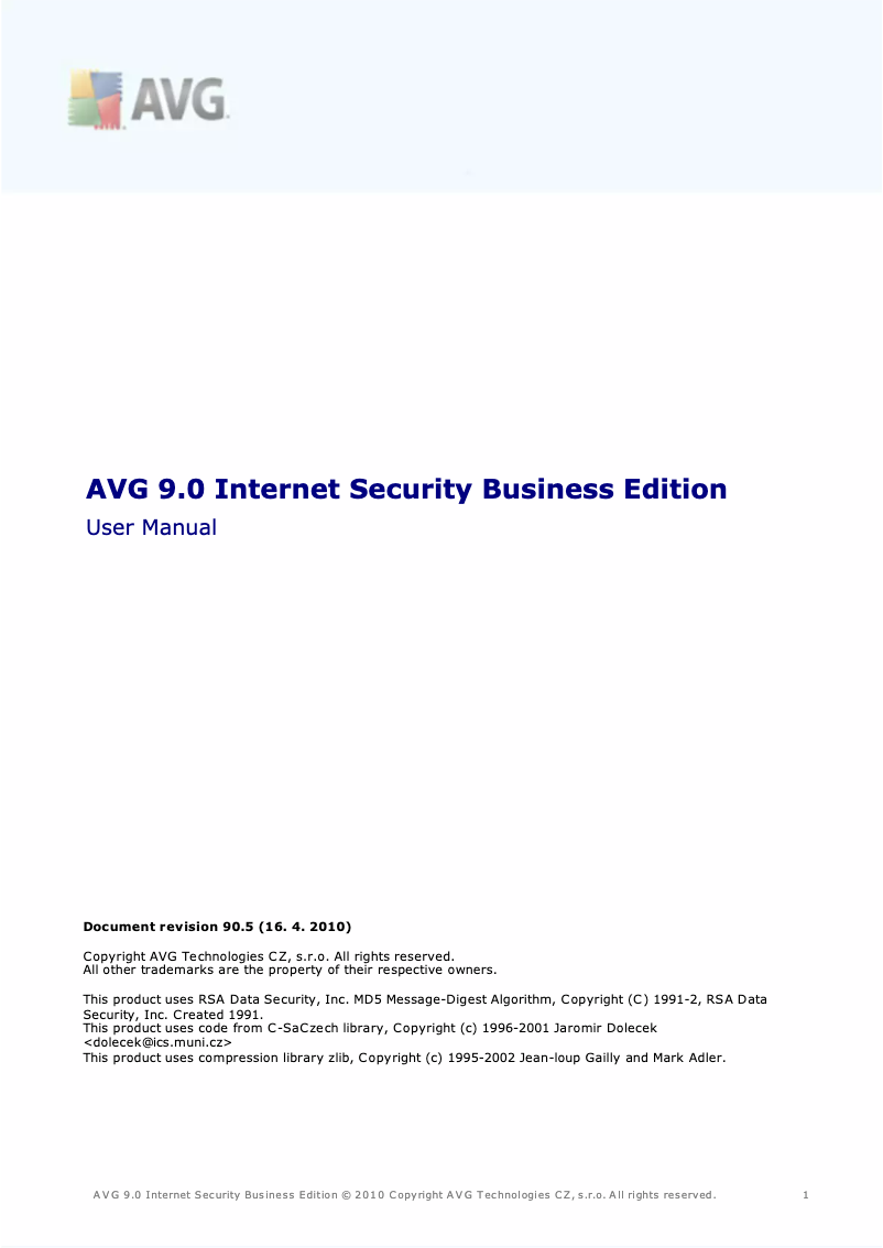 Imagen de la primera página del manual del dispositivo 9.0 Internet Security Business Edition