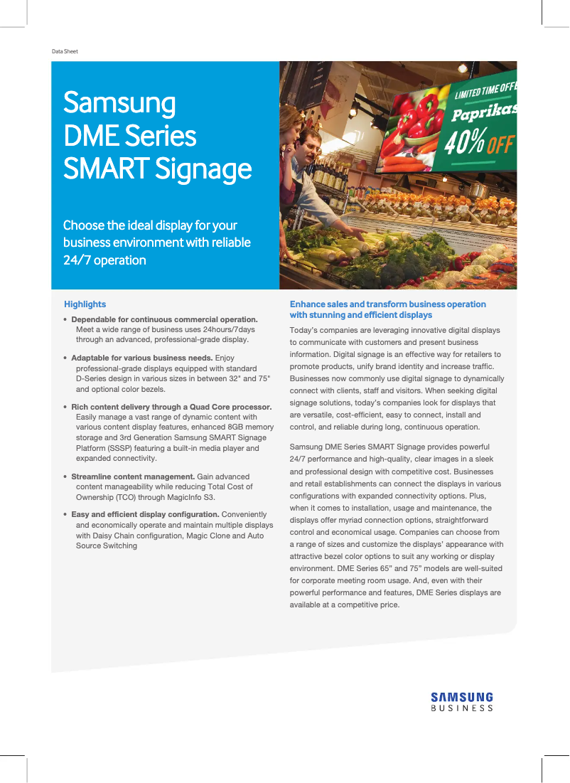 Imagen de la primera página del manual del dispositivo SMART Signage DM40E