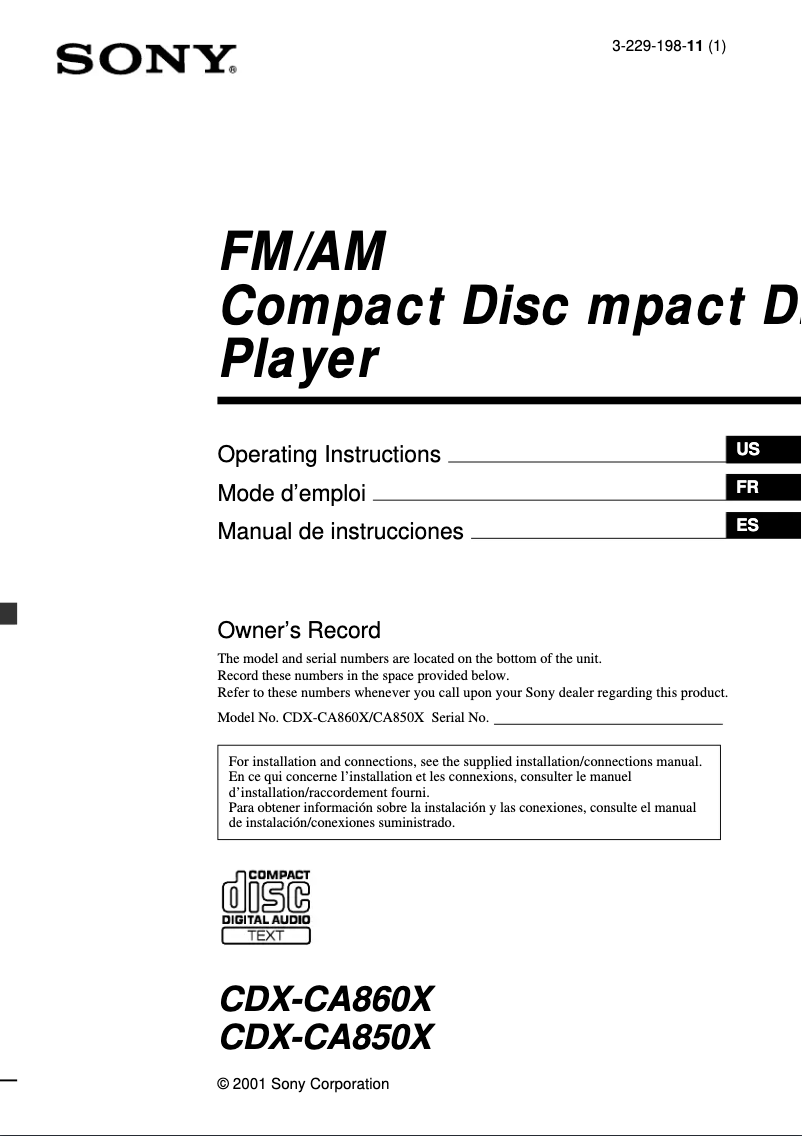 Imagen de la primera página del manual del dispositivo CDX-CA850X