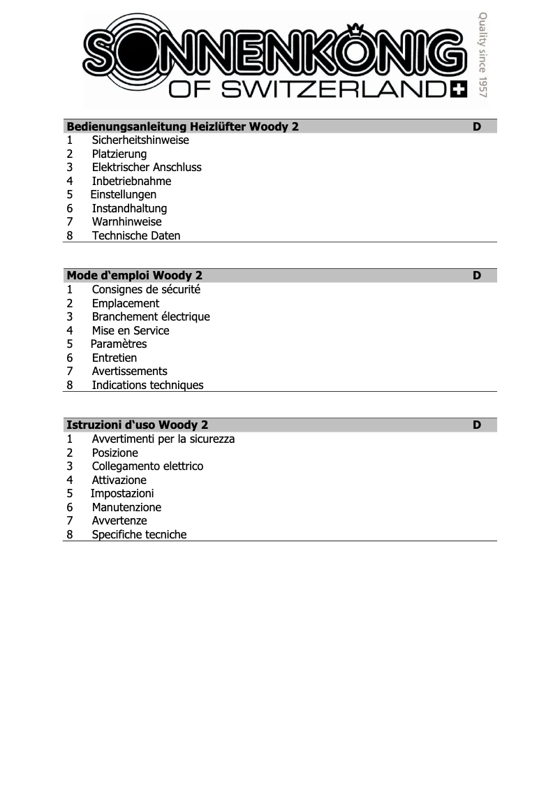 Imagen de la primera página del manual del dispositivo WOODY 2