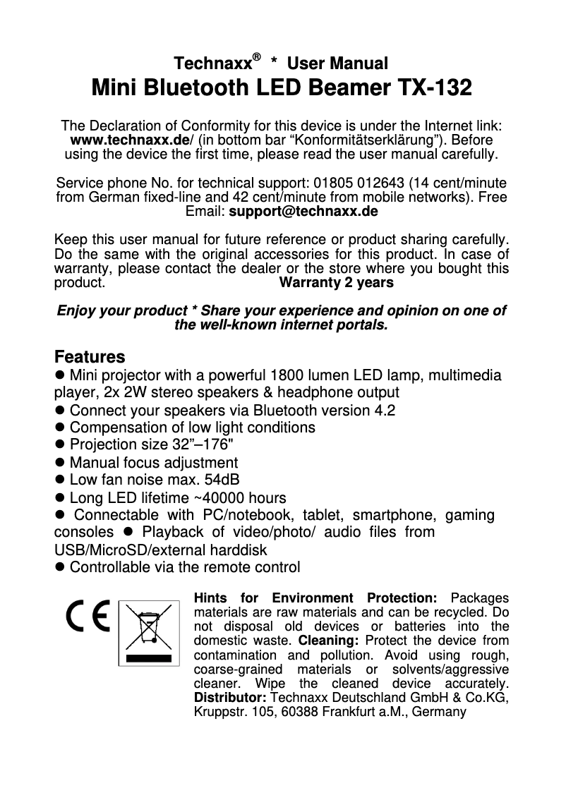 Página nº 1 - Manual de usuario Technaxx TX-132