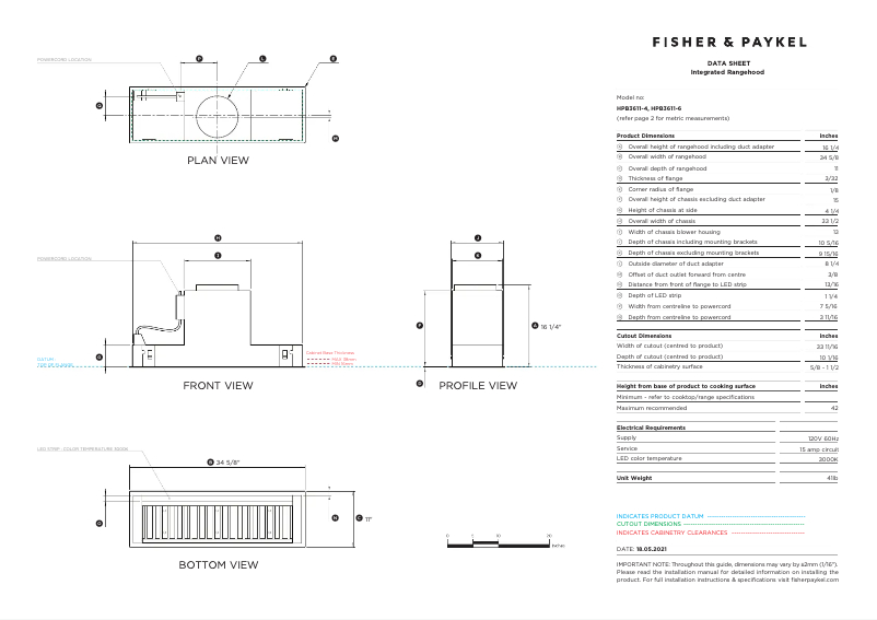 Página 1 del manual Ficha técnica Fisher & Paykel HPB3611-4