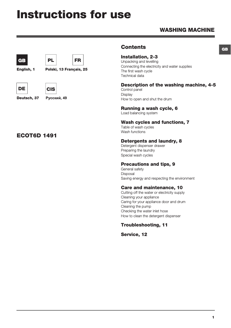 Imagen de la primera página del manual del dispositivo ECOT6D 1491 (EU)