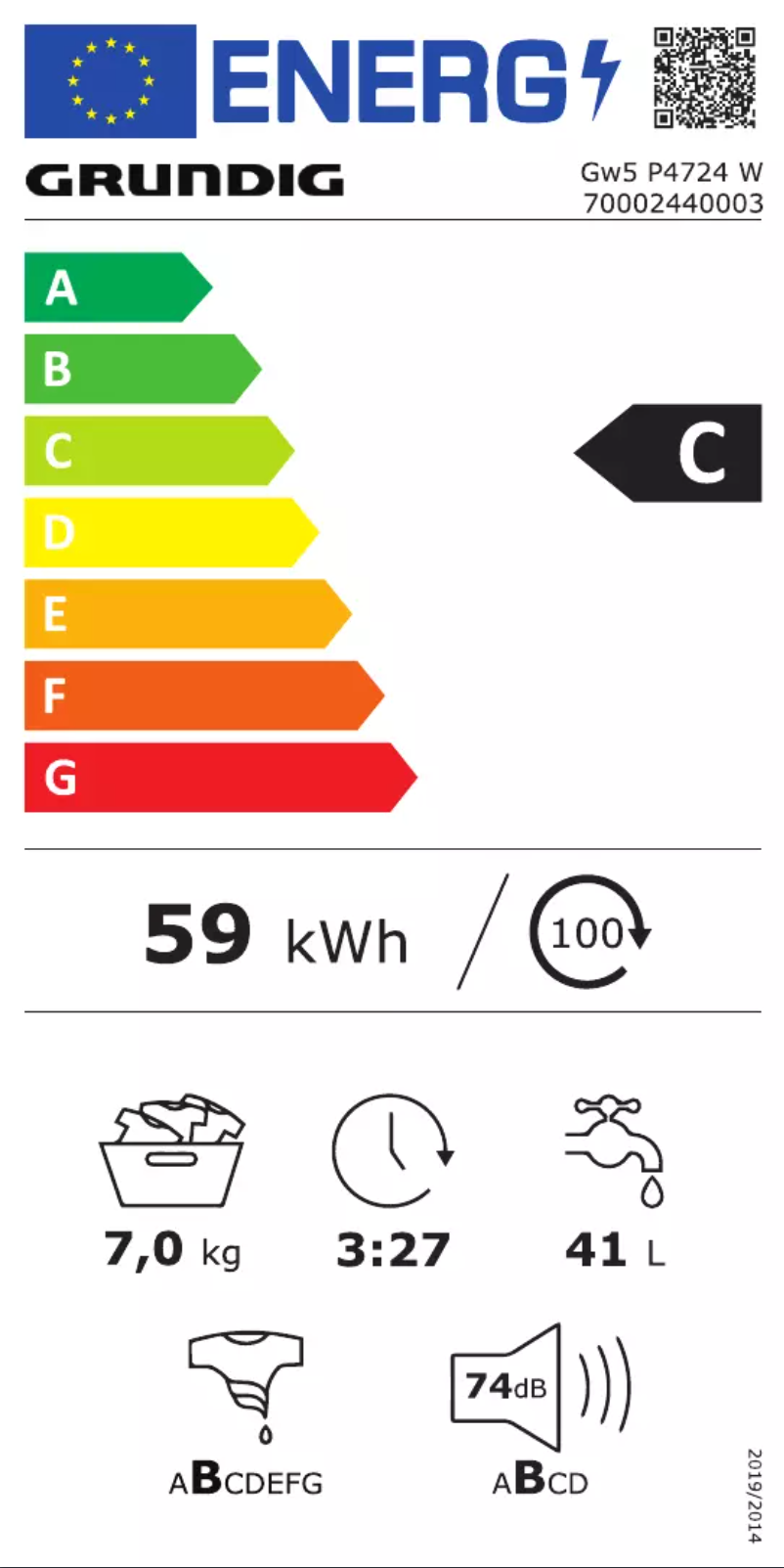 Página 1 del manual Etiqueta energética Grundig GW5P4724W
