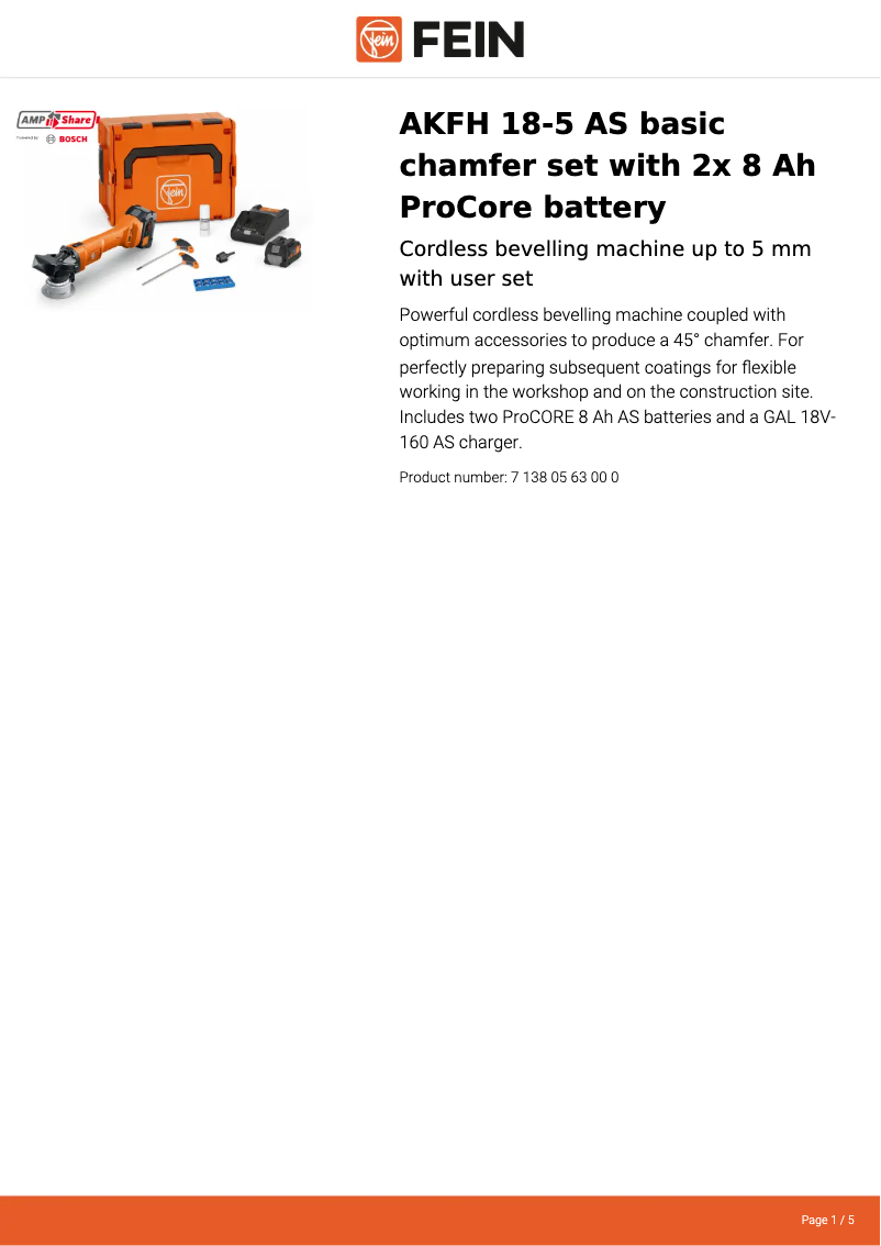Página 1 del manual Ficha técnica Fein AKFH 18-5 AS