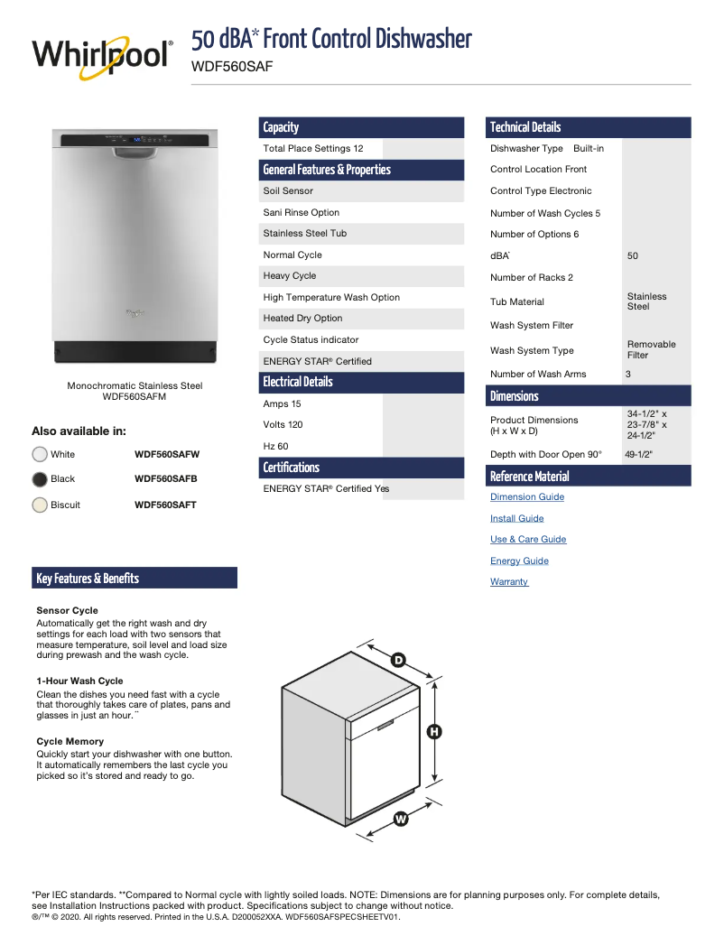 Página 1 del manual Ficha técnica Whirlpool WDT970SAHW