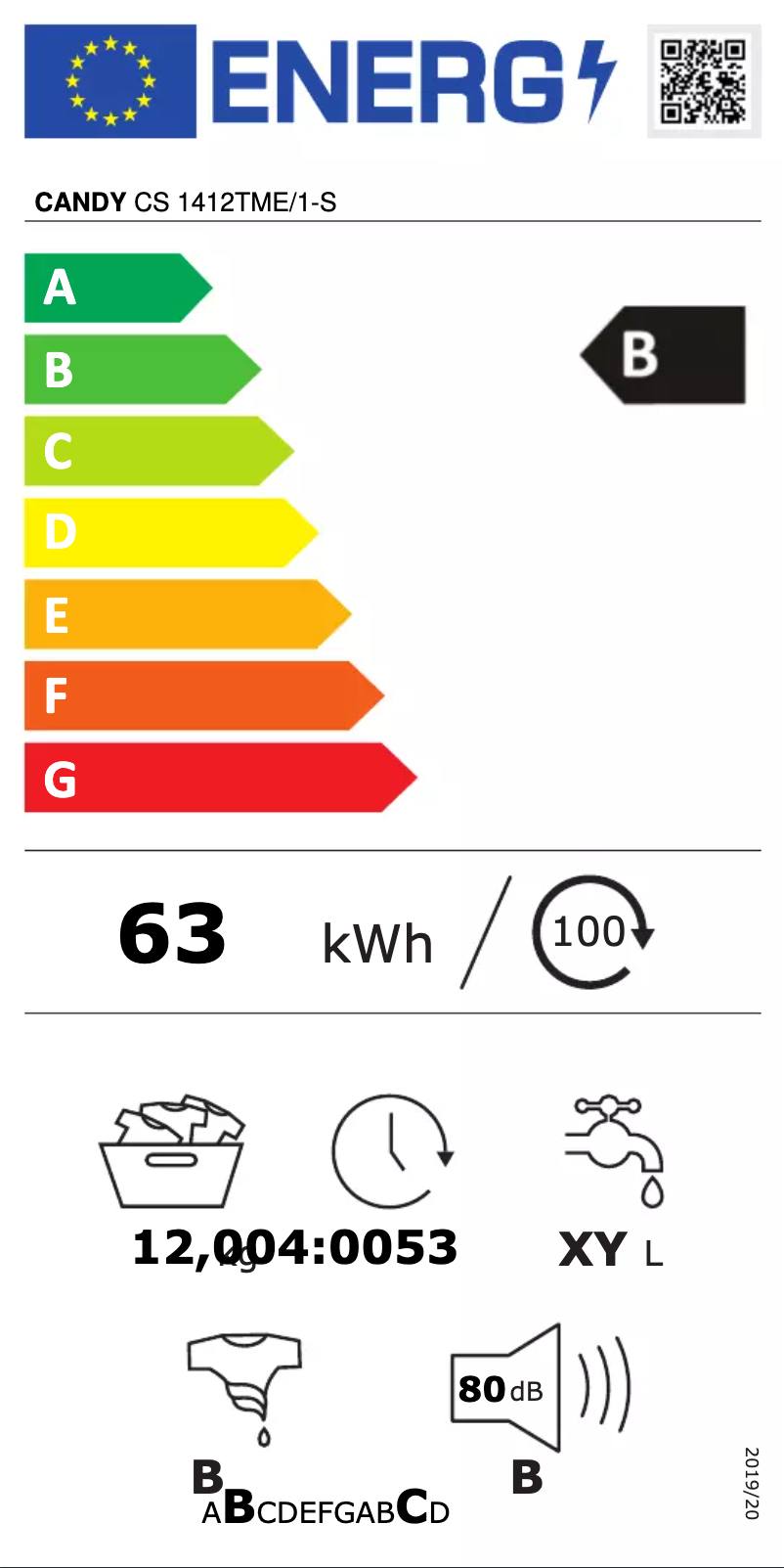 Página 1 del manual Etiqueta energética Candy CS 1412TME/1-S