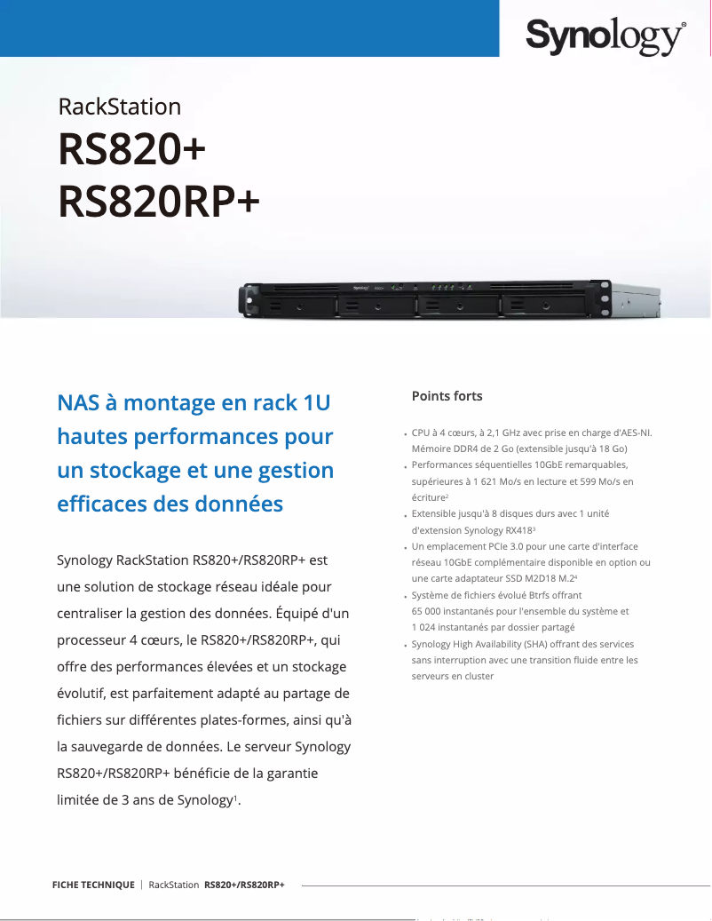 Página 1 del manual Ficha técnica Synology RackStation RS820+