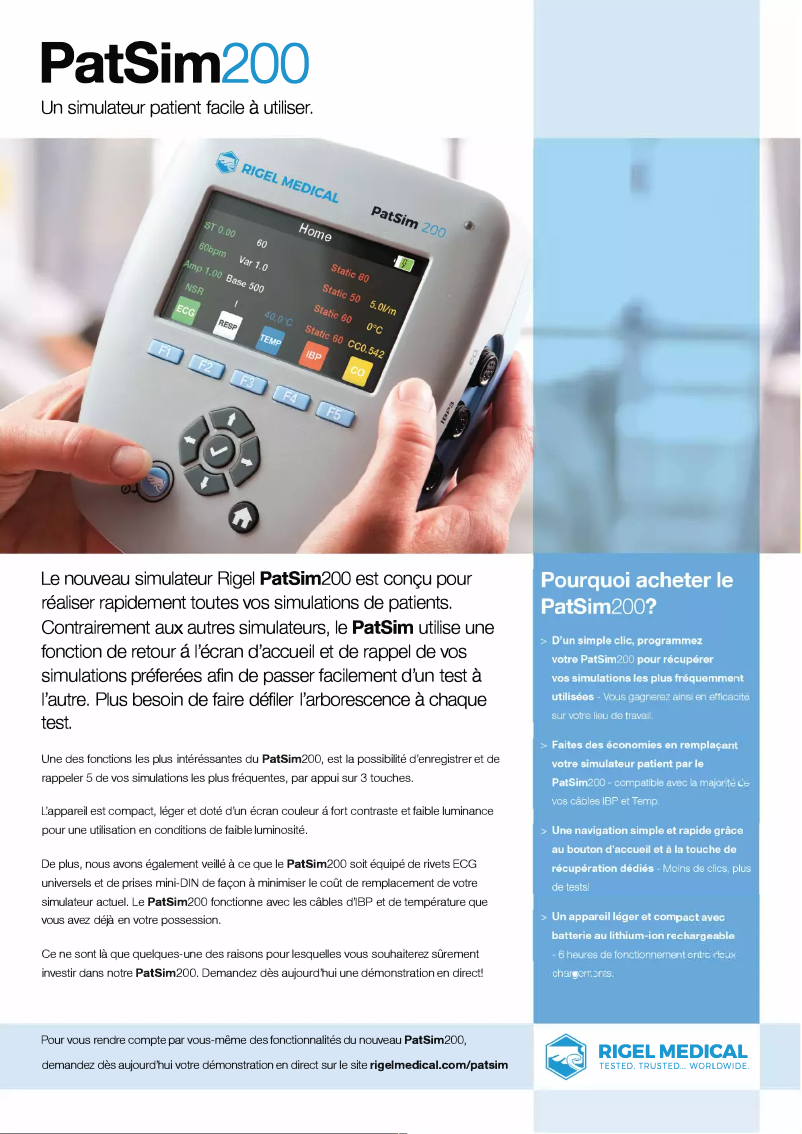 Página 1 del manual Ficha técnica Rigel Medical PatSim 200