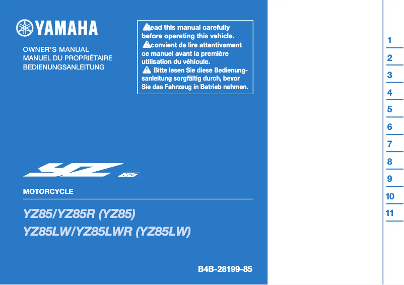 Imagen de la primera página del manual del dispositivo YZ85 (2024)