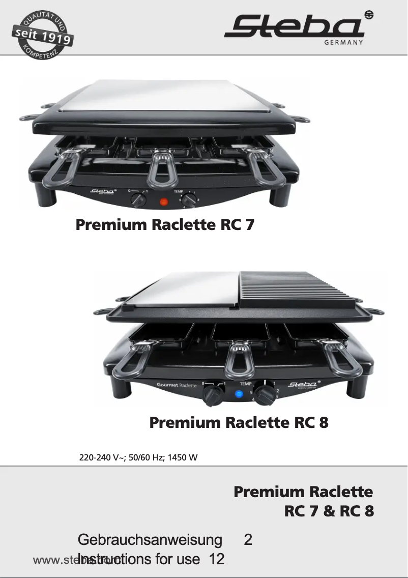 Página 1 del manual Manual de usuario Steba Premium Raclette RC 7