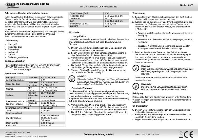 Imagen de la primera página del manual del dispositivo SZB-352