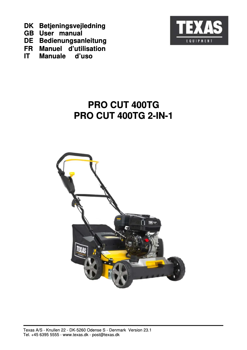 Imagen de la primera página del manual del dispositivo Pro Cut 400TG