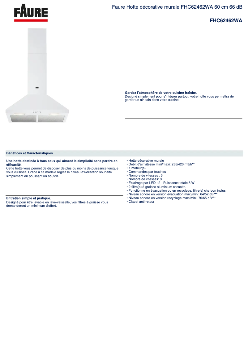 Página nº 1 - Ficha técnica Faure FHC62462WA