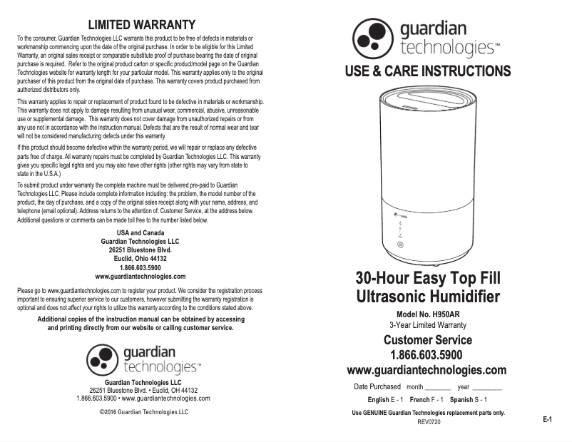 Imagen de la primera página del manual del dispositivo H950AR