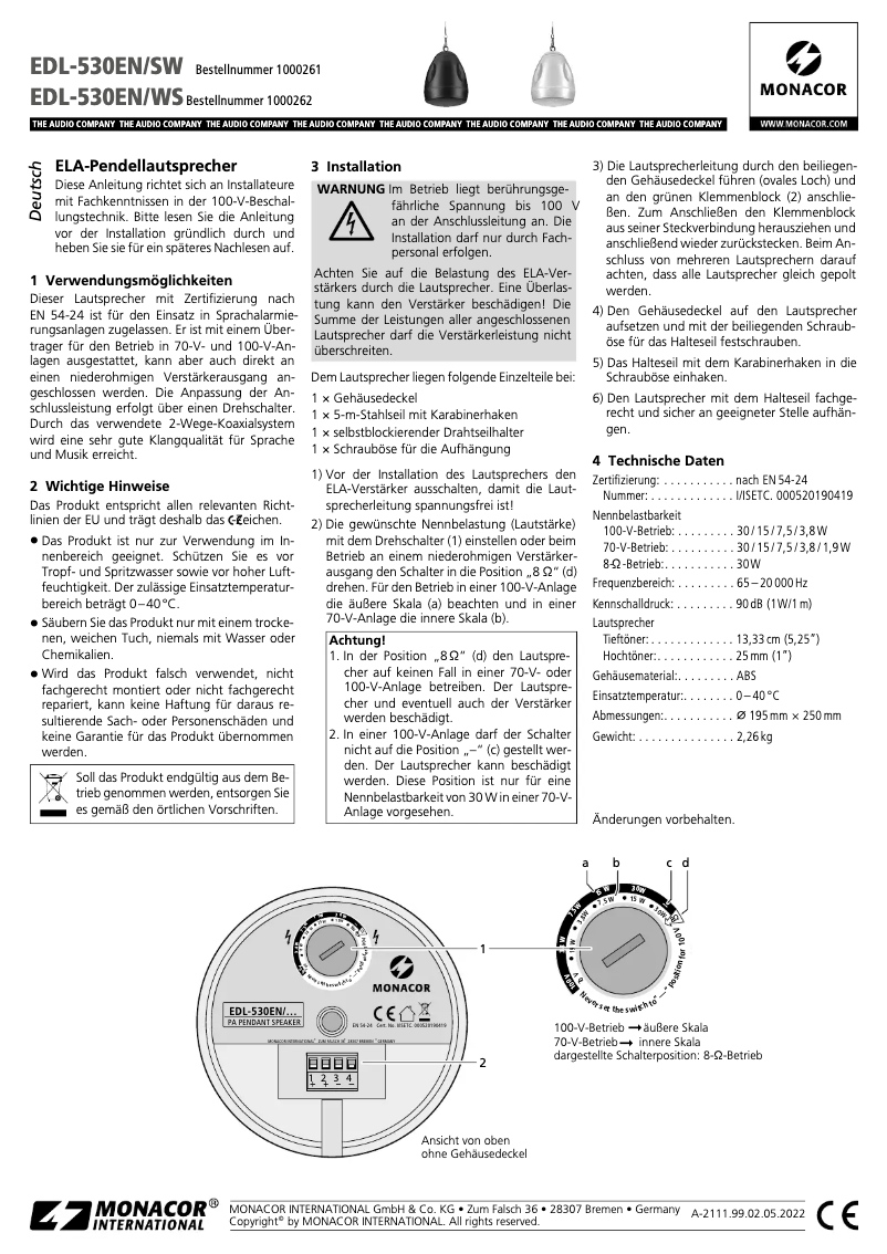 Imagen de la primera página del manual del dispositivo EDL-530EN/WS