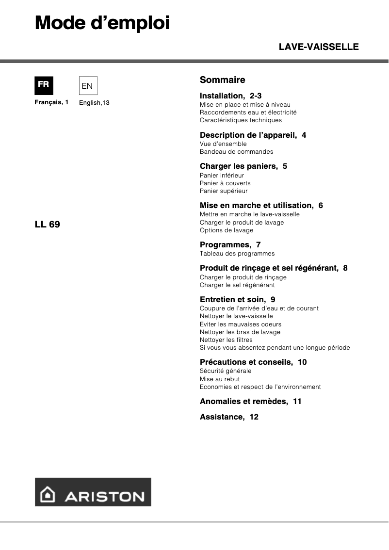 Página 1 del manual Manual de usuario Hotpoint Ariston Ll 69 X FR