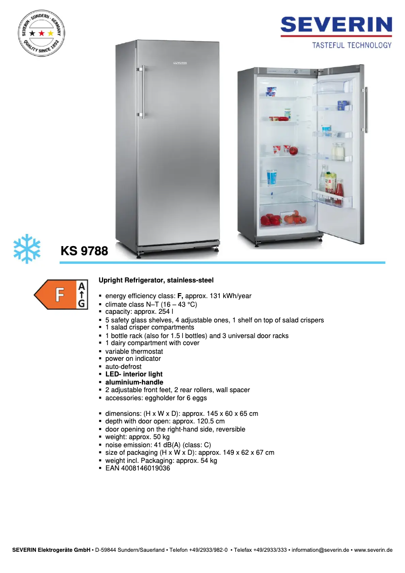 Página 1 del manual Ficha técnica Severin KS 9788