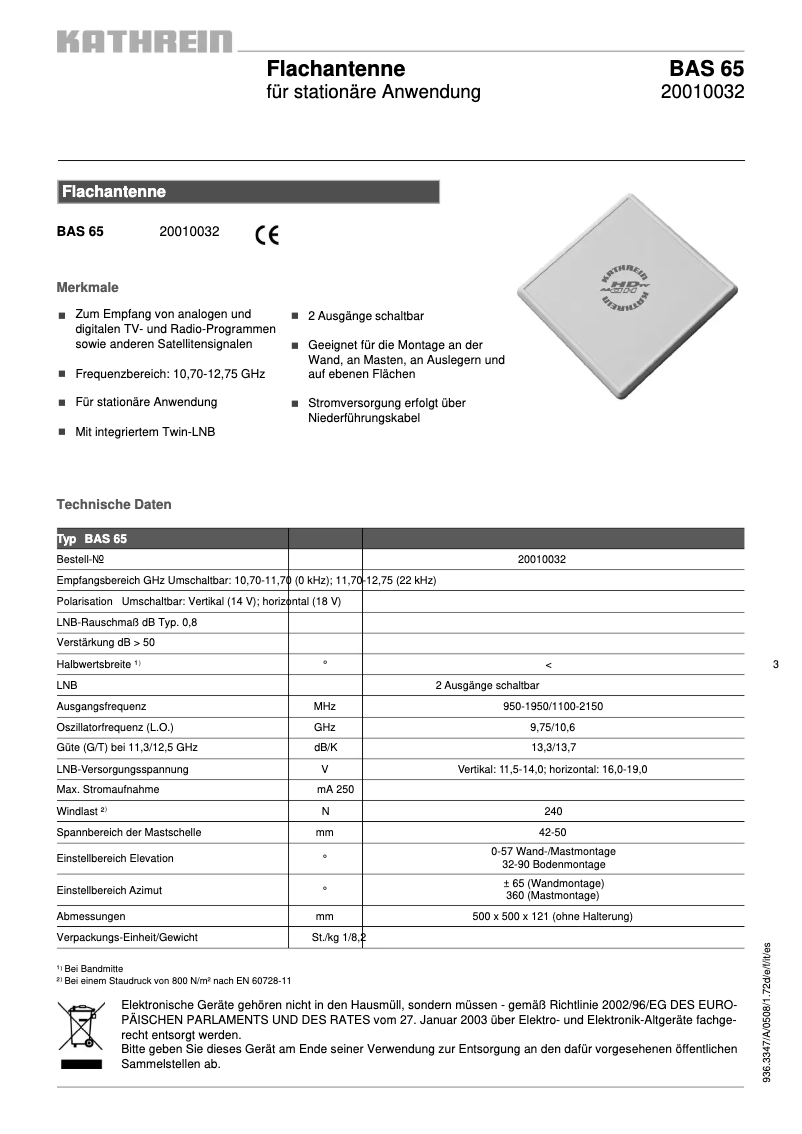 Imagen de la primera página del manual del dispositivo BAS 65