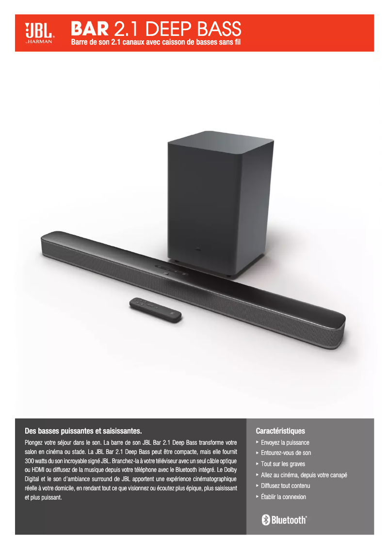 Página 1 del manual Ficha técnica JBL Bar 2.1 Deep Bass