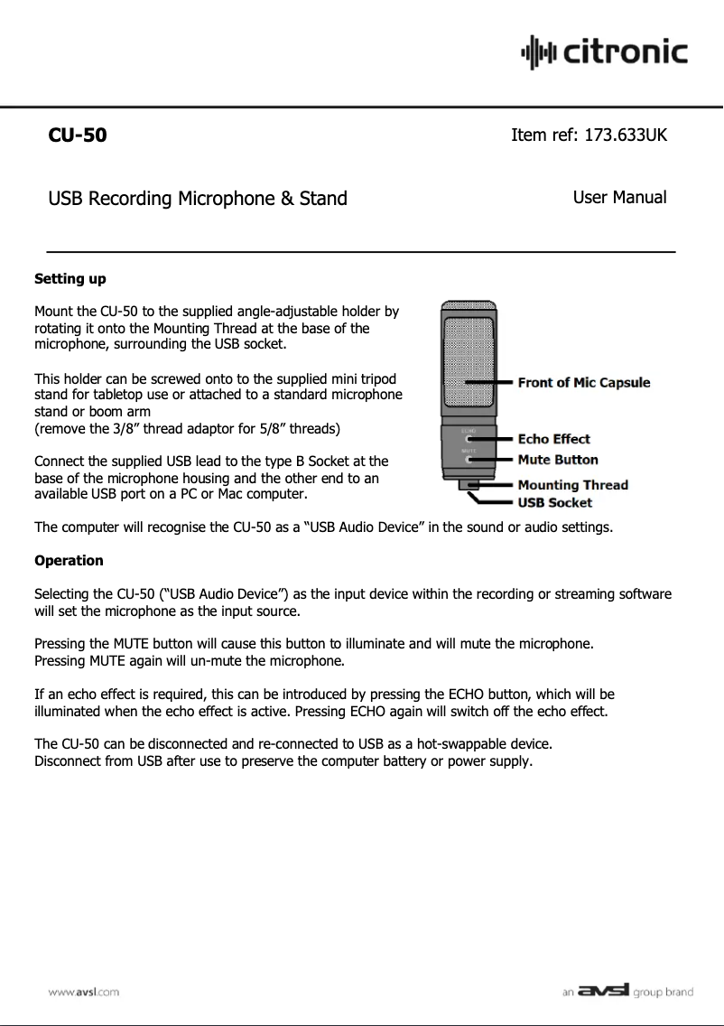 Imagen de la primera página del manual del dispositivo CU-50
